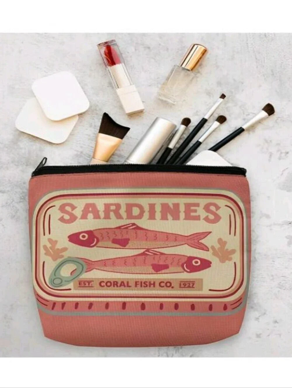 Coral Pink Sardines Cosmetic Zipper Pouch Purse